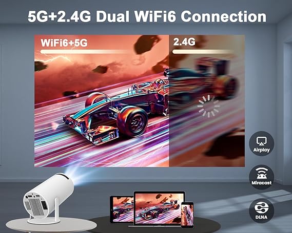 4K Mini Portable Projector with WiFi6 & BT 5.0
