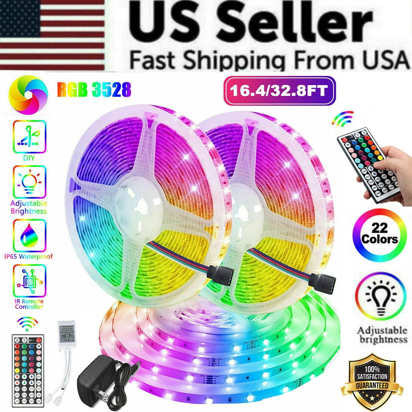 32FT Rainbow LED Strip with Remote