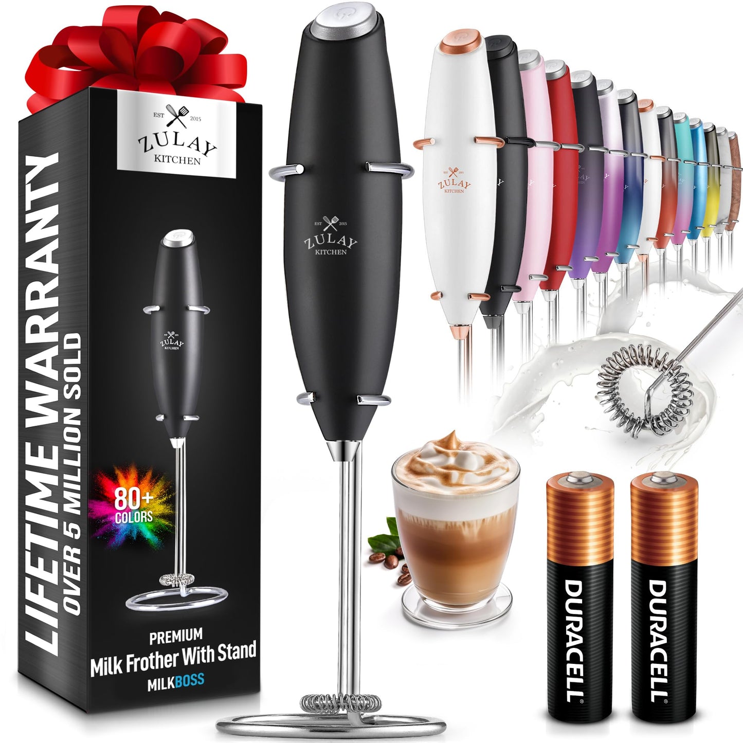 Milk Boss Ultra Fast Frother Wand - Electric Drink Mixer for Coffee and More - Black